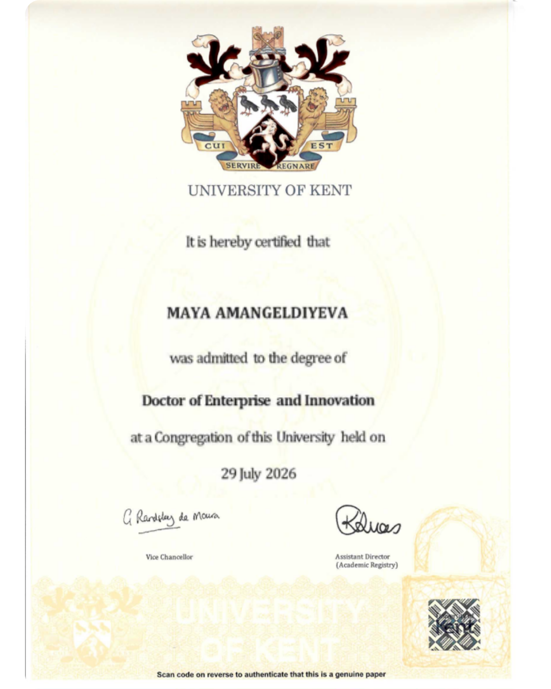 Maya PhD Certificate